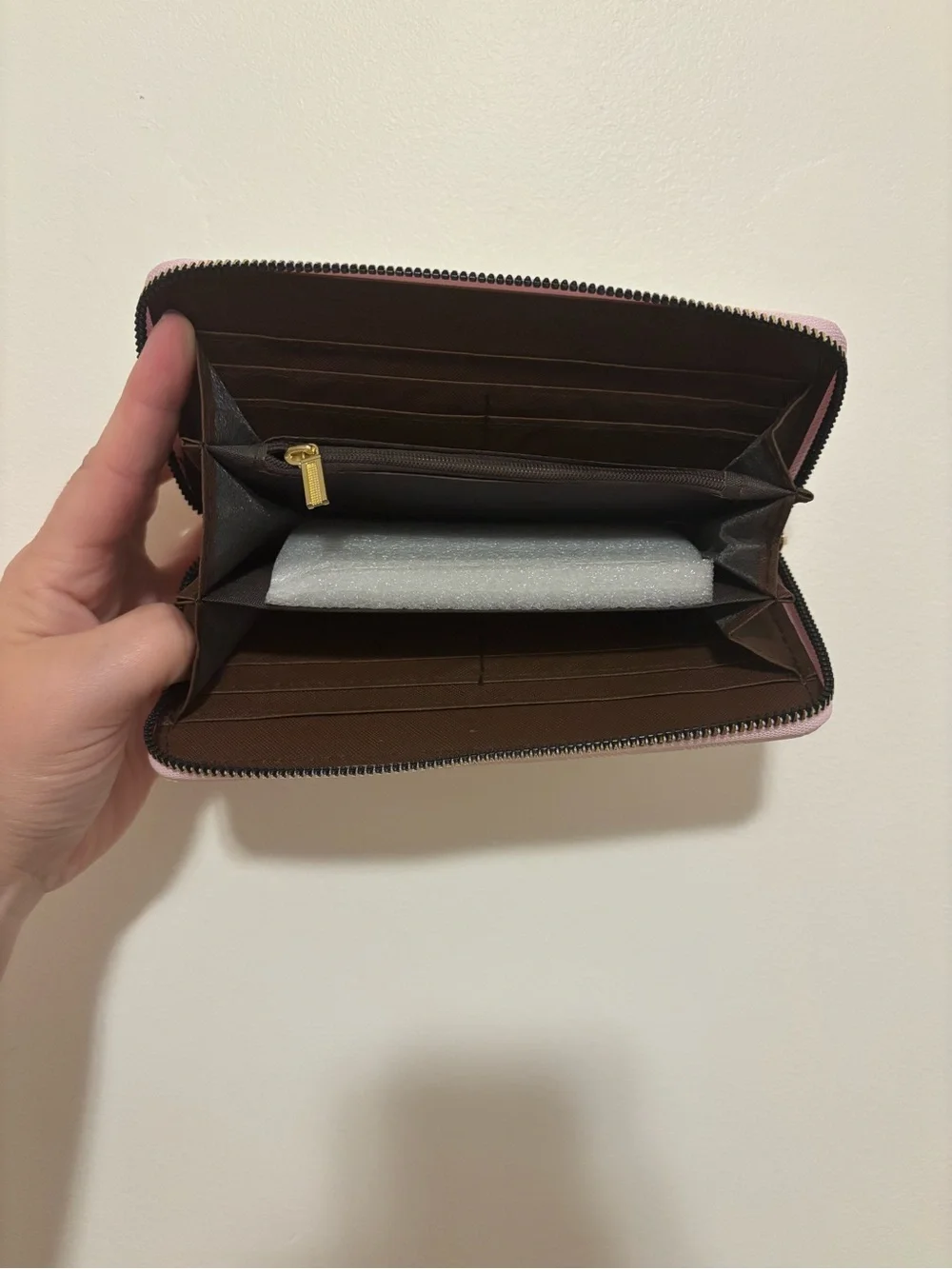 Checkered Zip-Around Wallet in Soft Pink